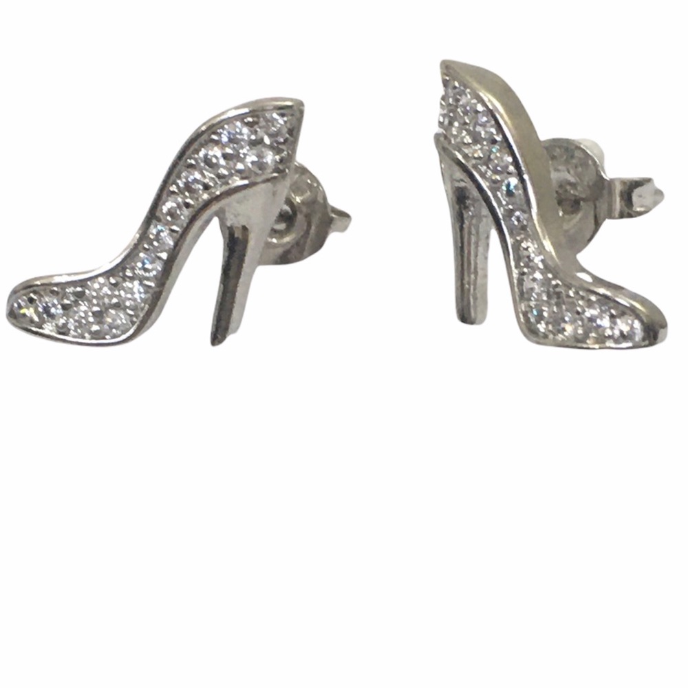 Sterling Silver Stiletto Heel Shoes Swarovski Stud Earrings Statement Jewelry - Picture 4 of 13